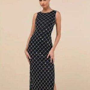 NWT, Lulus Gallio Black Beaded Sequin Sleeveless Column Maxi Dress Size S